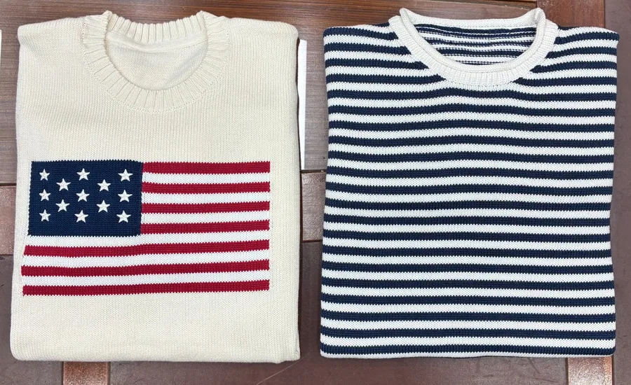 Cotton flag intarsia and striped knit sweaters