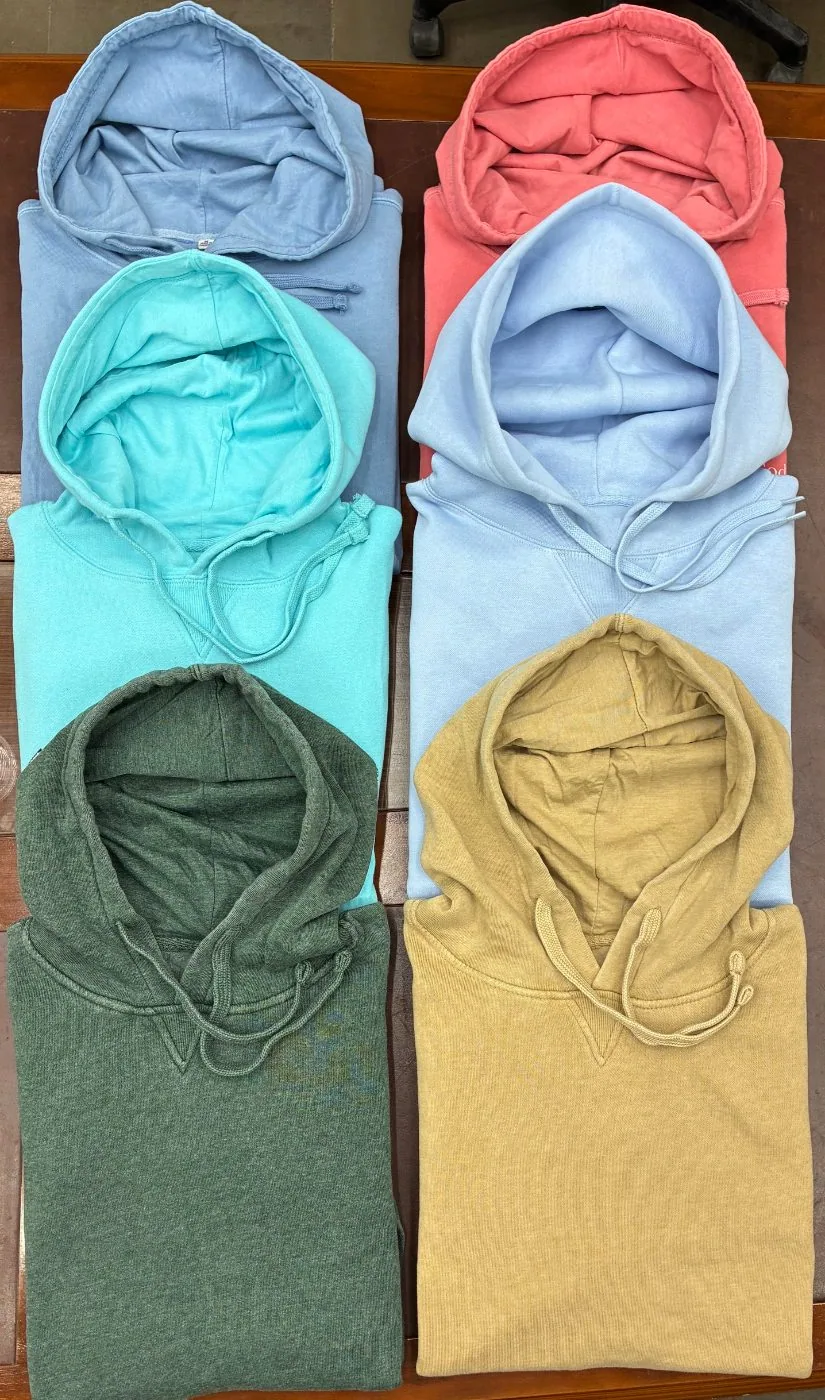Pigment-dyed hooded sweatshirts in a range of colors