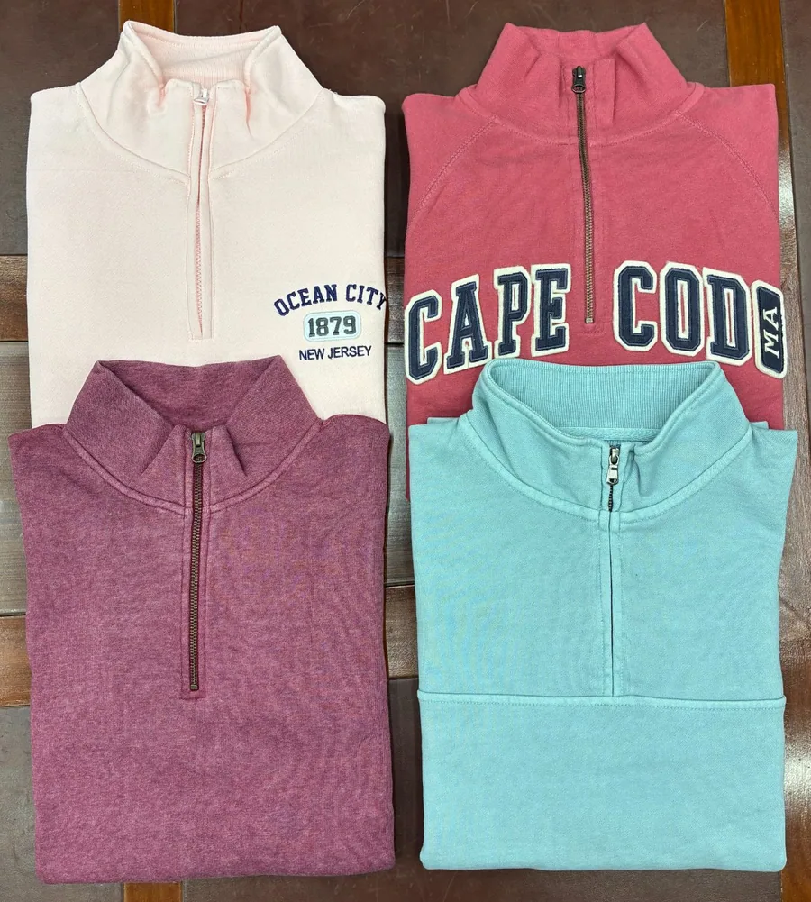Quarter-zip pullovers, embroidered and blank